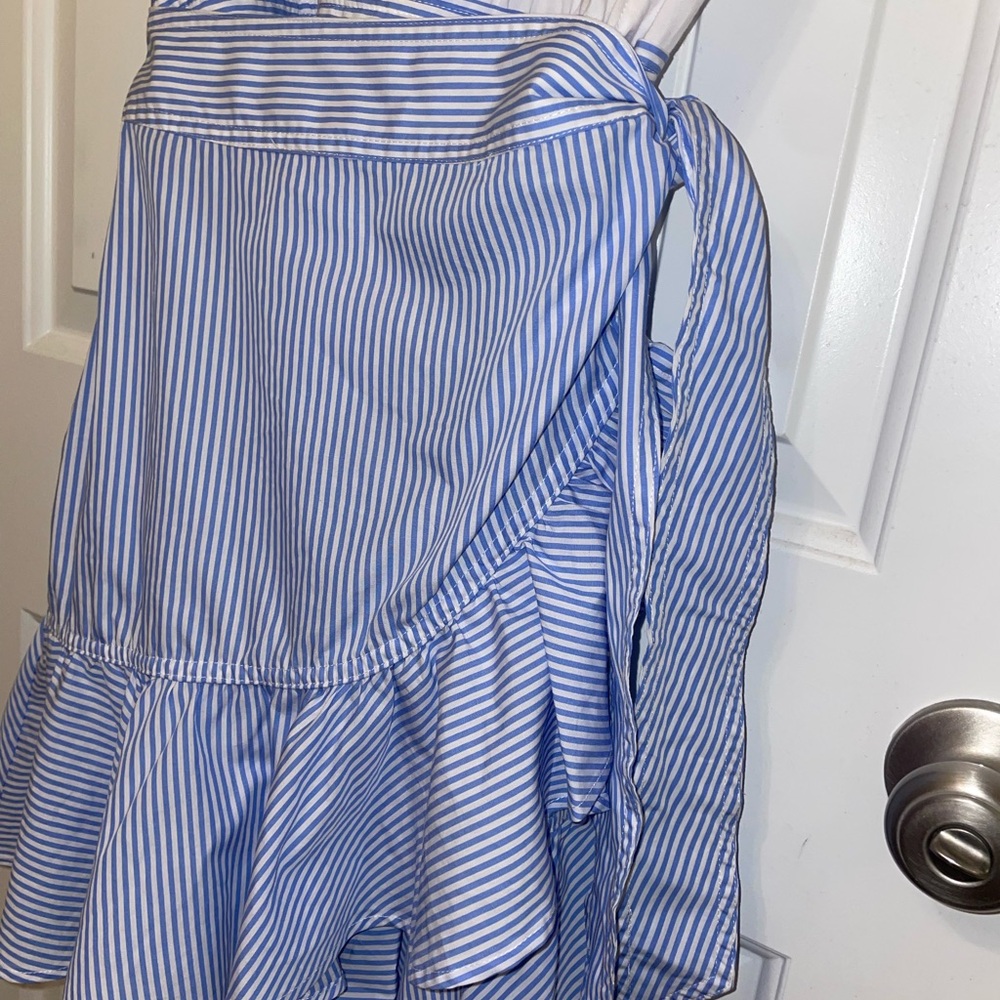 Veronica Beard White Top with Blue Ruffle Mini Dress - Picture 6 of 11